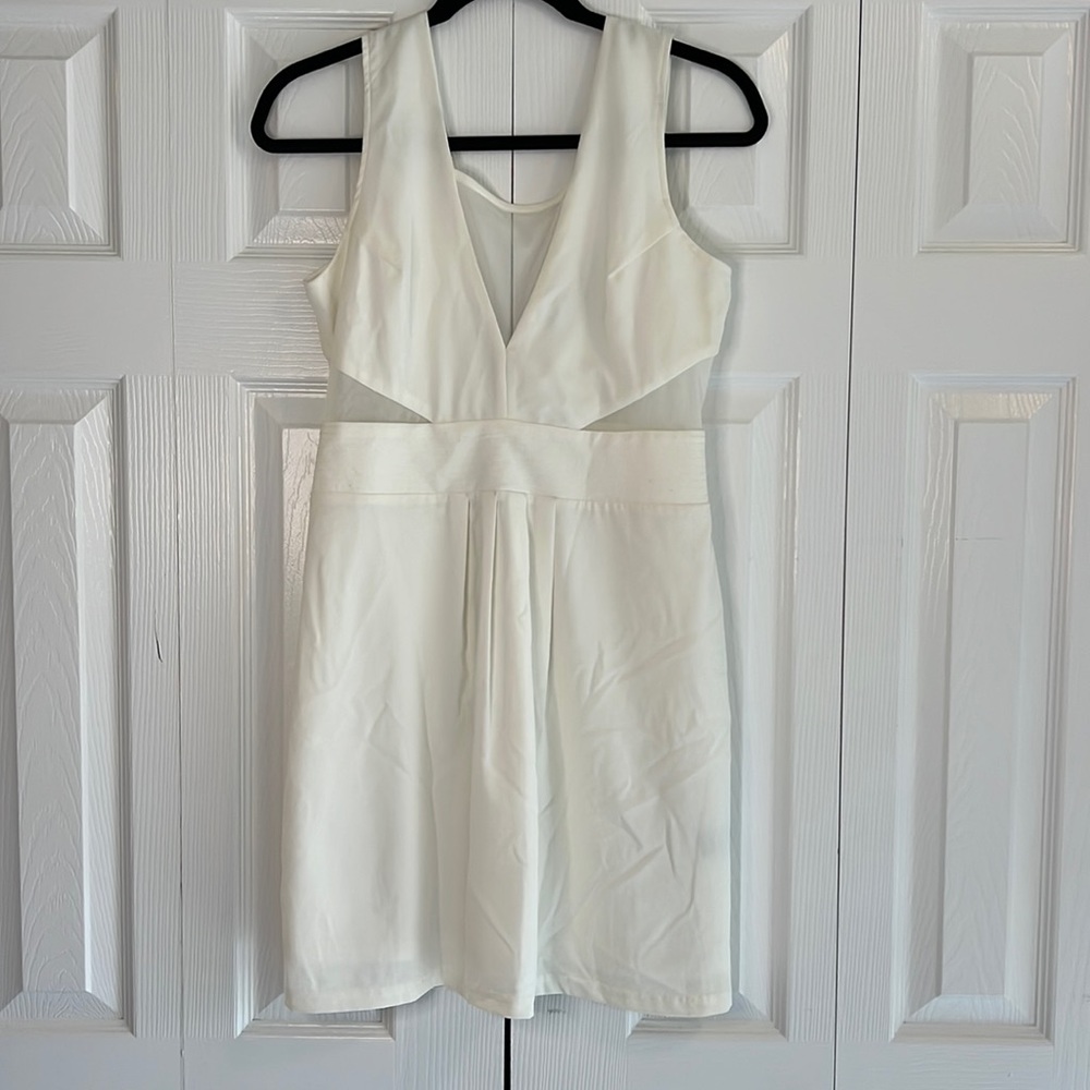 White Mesh Cutout Mini Dress